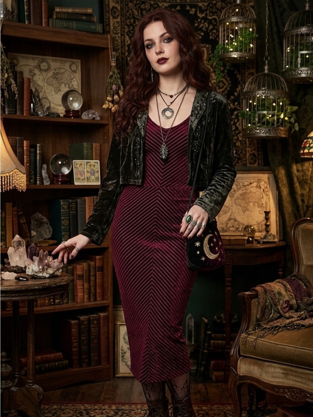 by the way. Velvet Wine Midi Dress Whimsigoth Vamp Goth Moody Maroon Dramatic